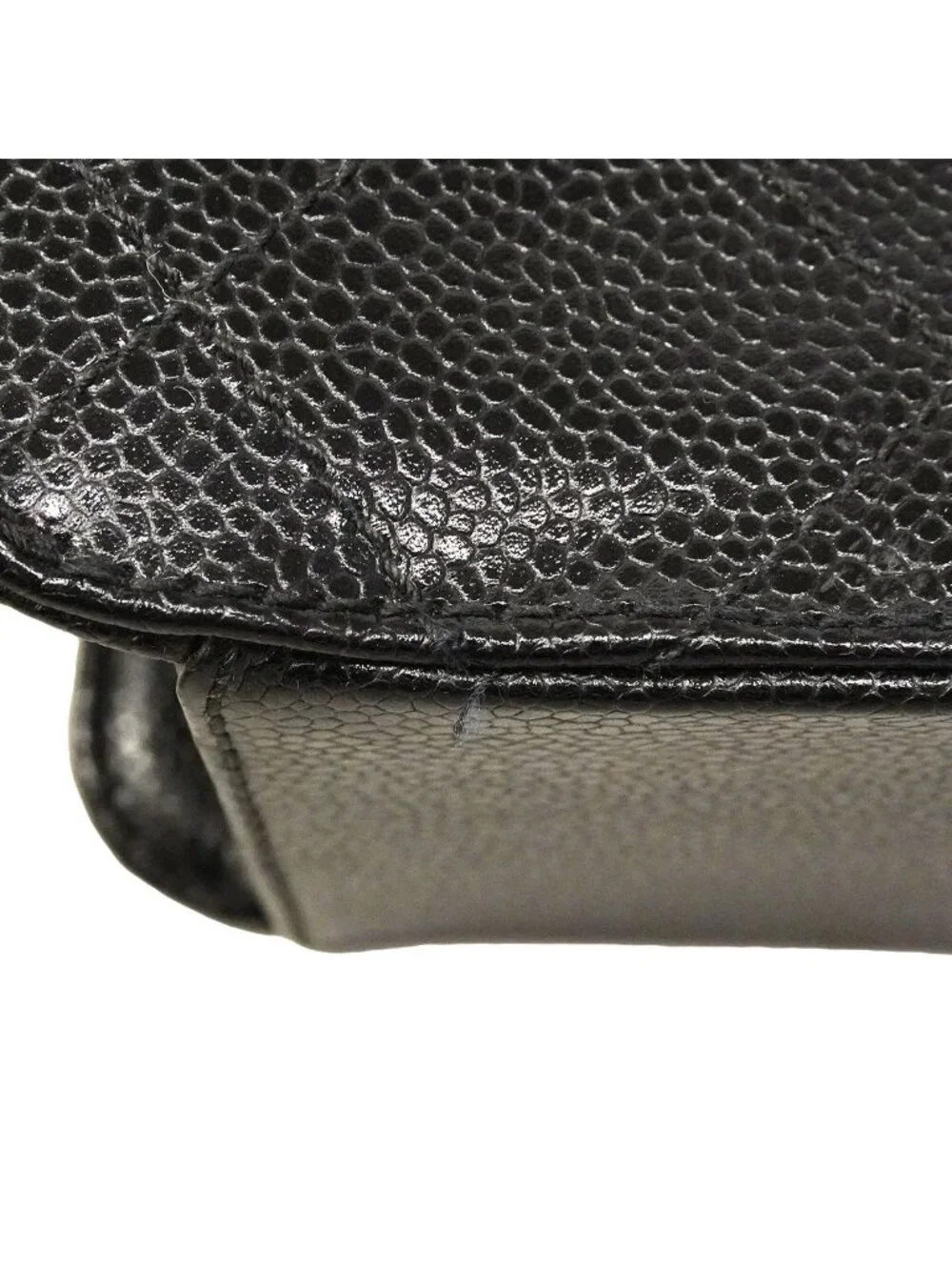 Chanel Shoulder Bag Quilted Caviar Leather Black Gold